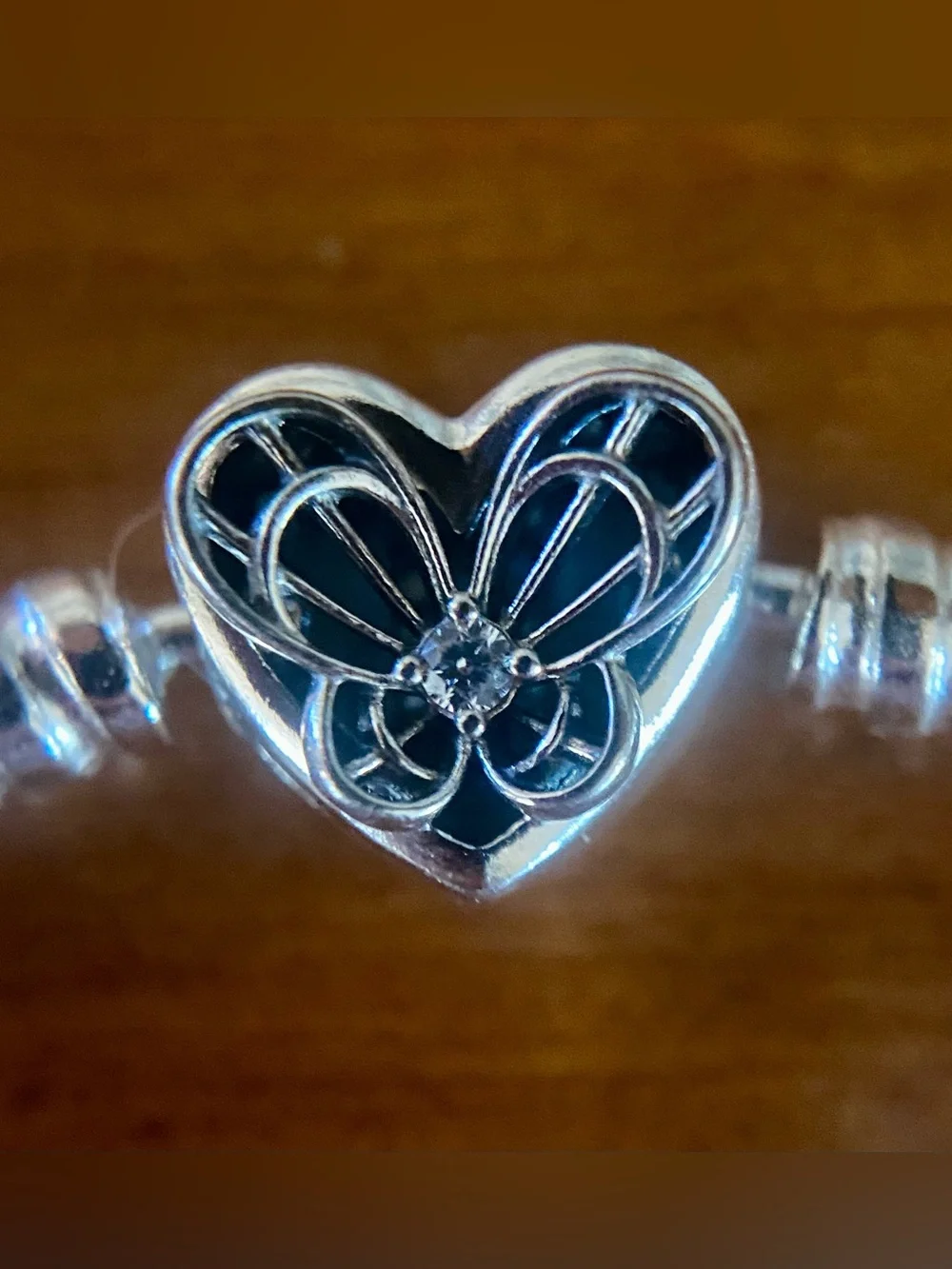 Pandora Moments Heart & Butterfly Sterling Silver Bangle Bracelet size 7 1/4”